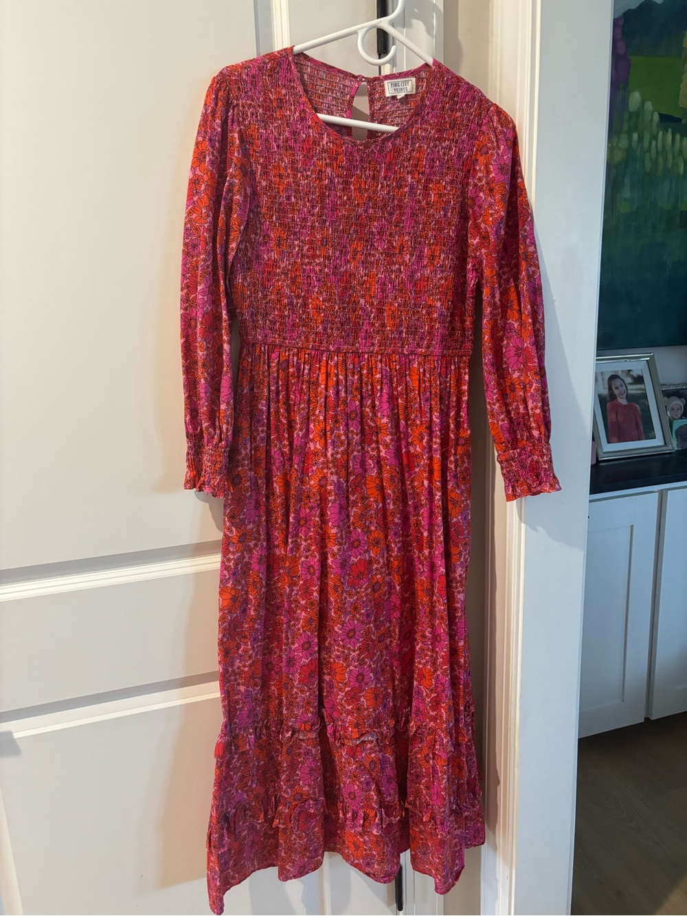 Tuckernuck Pink City Prints - Pink & Orange Floral Smocked Midi Dress